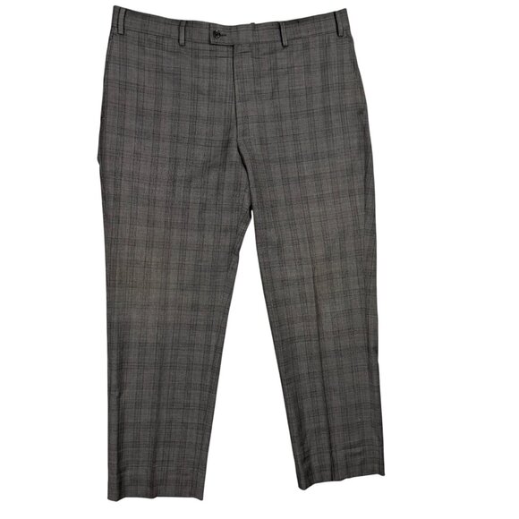 Mens Plaid Dress Pants Grey Wool Trousers 38x30 - Picture 1 of 6